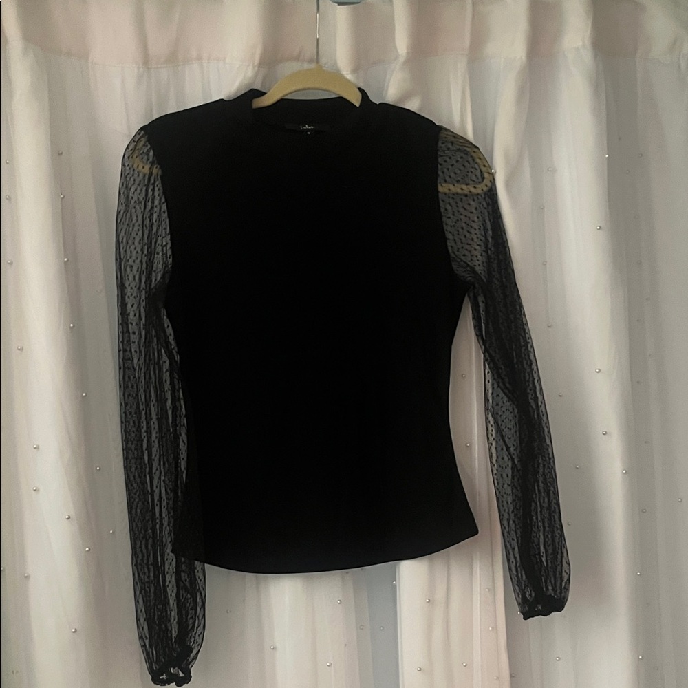 Lulu's Black Top with Sheer Sleeves
